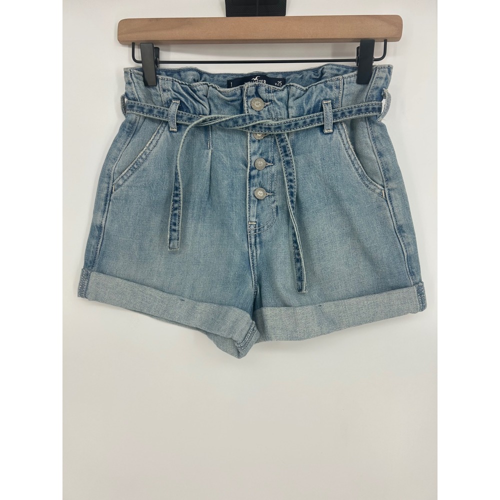 Hollister Ultra‎ High-Rise Mom Paperbag Cotton Shorts Light Wash-25/1- Retro